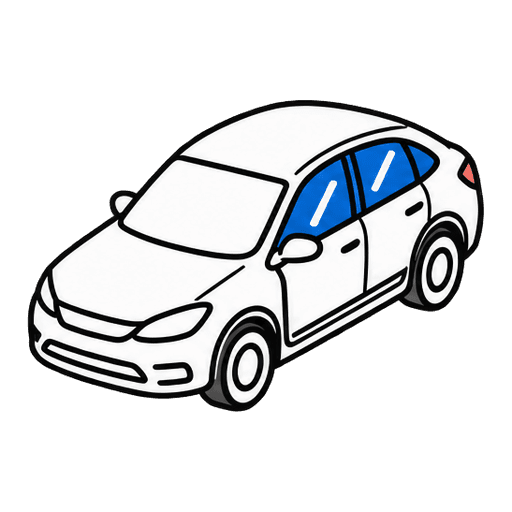 Voiture vue de profil, vitres latérales mises en évidence